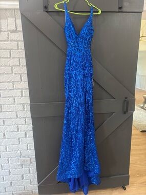 Royal Blue Sequin V-Neck Evening Gown